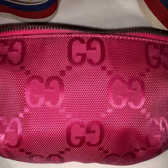 GUCCI SYLVIE SIGNATURE PINK GG FANNY PACK BELT BAG GIRLS WEB STRIPE WAIST STRAP - Picture 5 of 15
